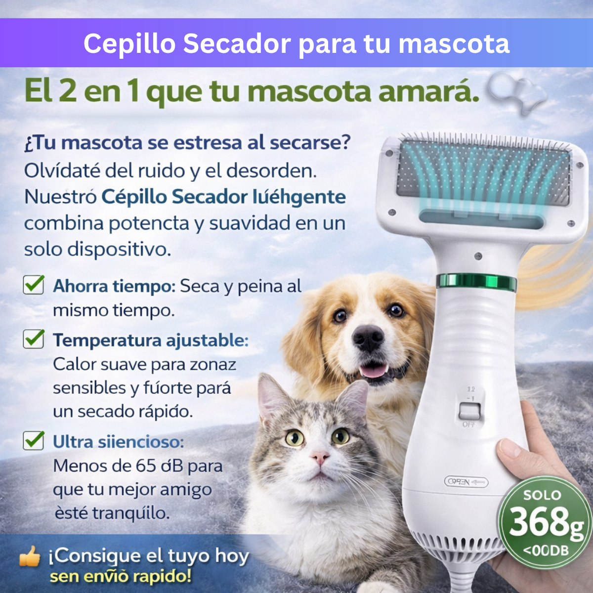 Cepillo Secador Profesional de Mascotas